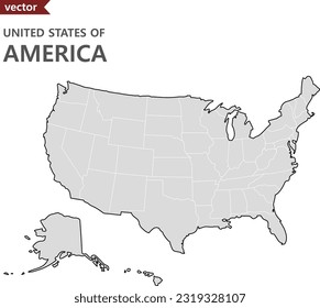 The Contour state borders of United States of America; Vector lines map