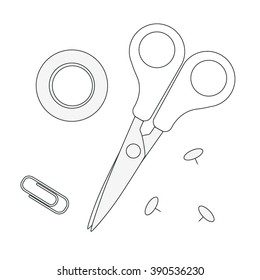 contour stationery objects, paper clips, scissors