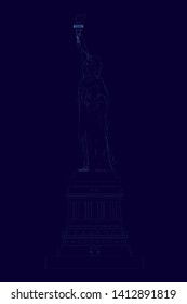 Contour statue of liberty. Side view. Vector illustration