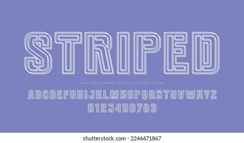 Contour stencil-plate sans serif font with ripples distortion effect. Letters and numbers for logo and emblem design. Vector illustration