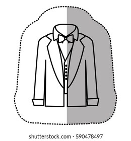 contour sticker shirt with bow tie and coat icon, vector illustraction design