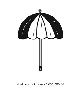 Contour style umbrella icon. Idea for decors, picture in frame, logo, gifts, ornaments, celebrations, invitation, greeting, meeting, summer and autumn holidays, rainy themes. Isolated vector art.