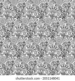 Contour stylized pattern of fabulous flowers.