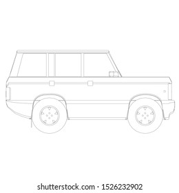 Contour of a SUV on a white background. Side view. Vector illustration.