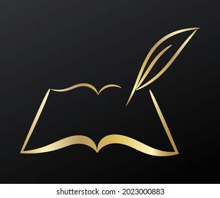 Contour Symbol Of Writer Book, Golden On Black Background, Vector