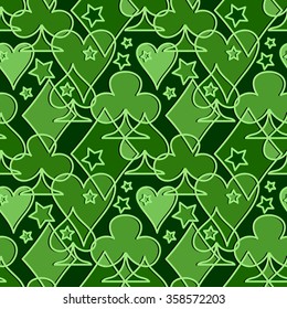 Contour symbols of playing cards on a green background.