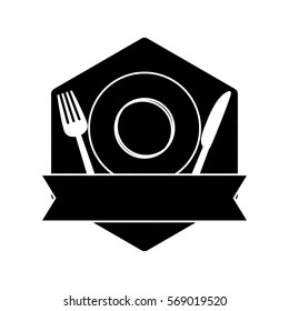 contour table with plate, fork and knife icon image design