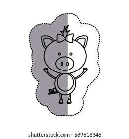 contour teddy pig bow head, vector illustration design