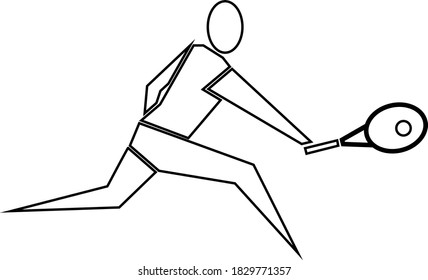 Contour of tennis player pulling a racket for the ball. Sportsman isolated on white background. Vector illustration.