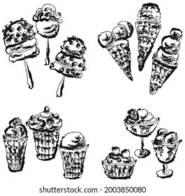 Dibujos vectoriales texturados de contorno de varios helados
