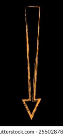 Contour thick arrow down color. Hand drawn chalk arrow.