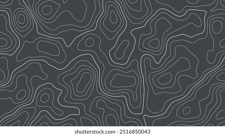 Kontur topografischer Kartenhintergrund. Topografie und Geografie Karte Raster abstrakte Kulisse. Bearbeitbarer Strich. Lineare Grafiken. Topografisches Relief. Subtiler schwarzer Vektorhintergrund. Vintage Outdoor-Stil