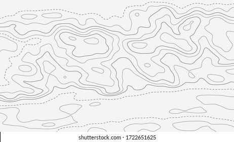 Contour topographic map. Geographic grid map background. Black lines on white background. Vector illustration.