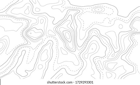 Contour topographische Karte. Geografischer Rastergrafik Hintergrund. Schwarze Linien auf weißem Hintergrund. Vector-Abbildung.