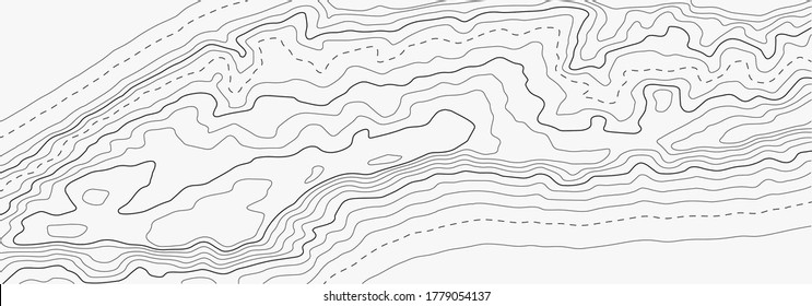 Contour topographic map. Geographic grid map background. Black lines on white background. Vector illustration.