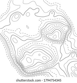 Contour topographic map. Geografischer Rasterkartenhintergrund. Schwarze Linien auf weißem Hintergrund. Vektorgrafik.