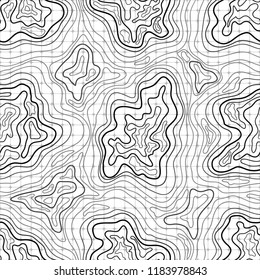Contour Topographic Map with Wavy Lines. Seamless Black and White Geometric Pattern. Vector Illustration