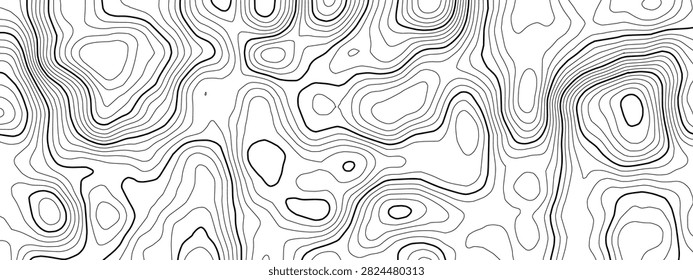 Contour topography map for line mountain pattern and vector background texture. Topographic sea abstract for topo wood cartography and trail ocean relief. Terrain land geographic.