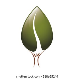contour tree trunk with green foliage shape of heart to the reverse