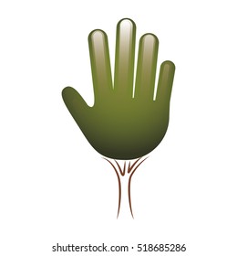 contour tree trunk with green foliage shape of hand