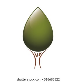 contour tree trunk with green foliage shape of drop