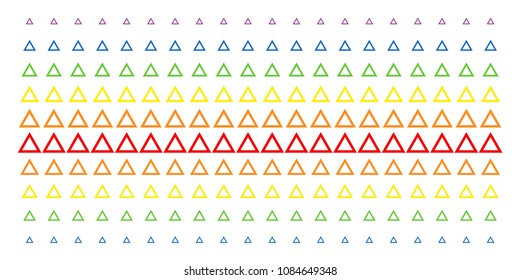 Contour Triangle icon spectral halftone pattern. Vector shapes arranged into halftone array with vertical spectral gradient. Constructed for backgrounds, covers, templates and abstract compositions.