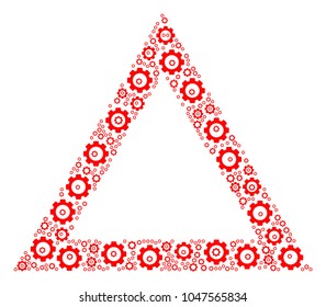 Contour Triangle mosaic of gear components. Vector cogwheel parts are combined into contour triangle mosaic.