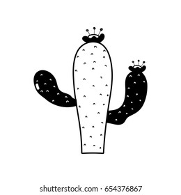 contour tropical cactus with flowers and petals