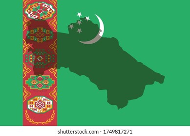 Contour of Turkmenistan on National flag. Сountry shape on National flag background.