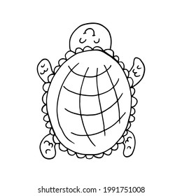 Contour. Turtle. Marine theme icon in hand draw style. Icon, badge, sticker, print for clothes