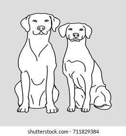 Contour two white dogs, vector illustration