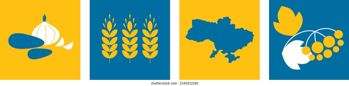 The contour of Ukrainian map, viburnum, wheat, still life. Ukrainian sign vector. The concept of peace in Ukraine. Illustration for design and web. Ukraine art. Support Ukraine Illustration