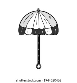 Contour umbrella icon. Fashion. Idea for decors, picture in frame, logo, gifts, ornaments, celebrations, invitation, greeting, meeting, summer and autumn holidays, rainy themes. Isolated vector art.