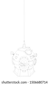 The contour of an underwater capsule. Detailed round underwater capsule. Vector illustration.