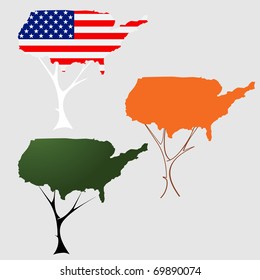 Contour of the U.S. in the form of tree crown