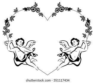 Contour Valentine frame with Cupid