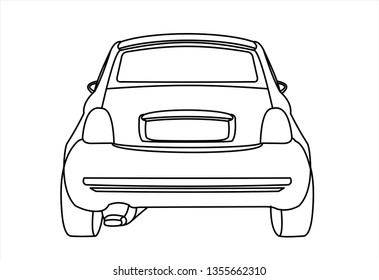 Contour vector car isolated on white background, rear view. Modern flat illustration.