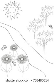 contour vector children coloring nature