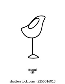 Contour vector clipart restaurant accessories on a white background. Candle holder, cocktail jug, cutlery. Logo, pattern, black and white.