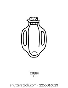 Contour vector clipart restaurant accessories on a white background. Candle holder, cocktail jug, cutlery. Logo, pattern, black and white.
