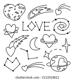 Contour Vector Drawing Cosmosalien Love Doodle Stock Vector (Royalty ...