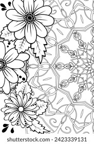Contour vector drawing of mandala in colors for coloring. Simple Coloring for adults. 