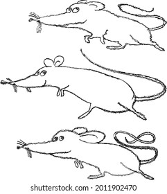Contour vector drawings of doodles funny cartoon rats 