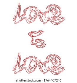 Contour vector element of abstract brush strokes of the words 'love is love'.