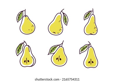 Contour vector icon set of pear.