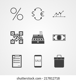 Contour vector icons for internet moneymaking. Set of black contour vector icons for internet moneymaking on gray background.