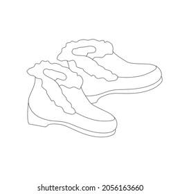 Contour Vector Illustration Of Boots With Fur. Suitable For The Fashion Industry, Catalogs, As Technical Diagrams, In Product Descriptions, On Websites. 