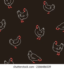 Contour vector illustration of chicken. Seamless outline vector pattern.