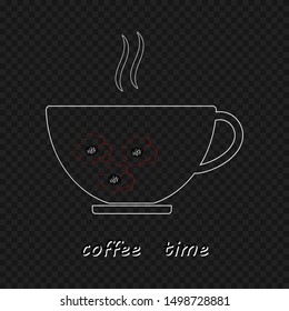 Contour vector illustration. Cup of coffee and text.