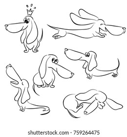 contour vector illustration of dachshund dogs set